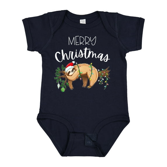Inktastic Merry Christmas Cute Sloth with Santa Hat and Lights Boys or Girls Baby Bodysuit