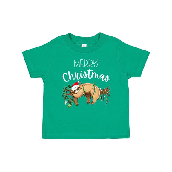 Inktastic Merry Christmas Cute Sloth with Santa Hat and Lights Boys or Girls Baby T-Shirt