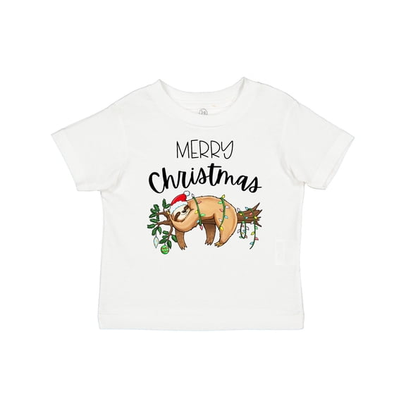 Inktastic Merry Christmas Cute Sloth with Santa Hat and Lights Boys or Girls Baby T-Shirt