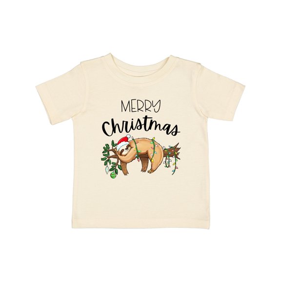 Inktastic Merry Christmas Cute Sloth with Santa Hat and Lights Boys or Girls Baby T-Shirt