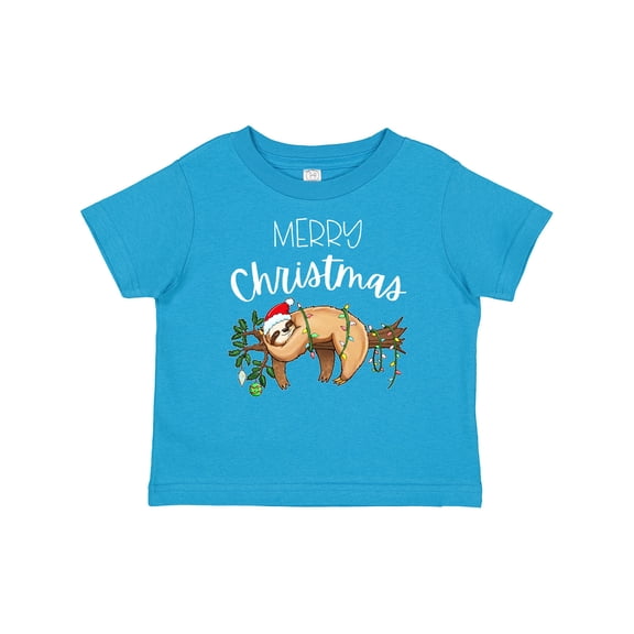Inktastic Merry Christmas Cute Sloth with Santa Hat and Lights Boys or Girls Baby T-Shirt
