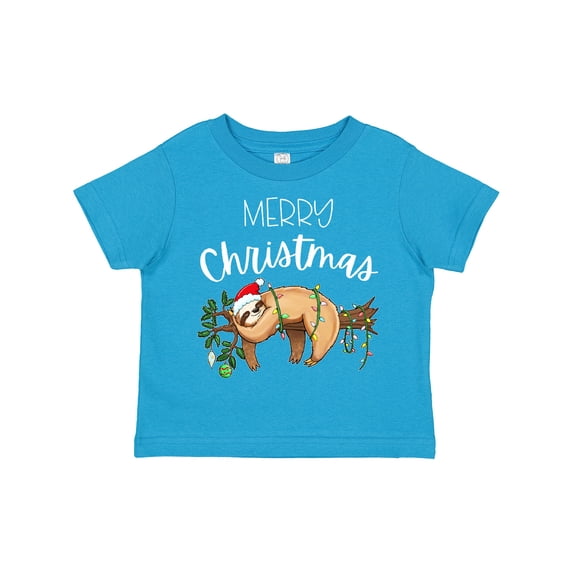 Inktastic Merry Christmas Cute Sloth with Santa Hat and Lights Boys or Girls Toddler T-Shirt