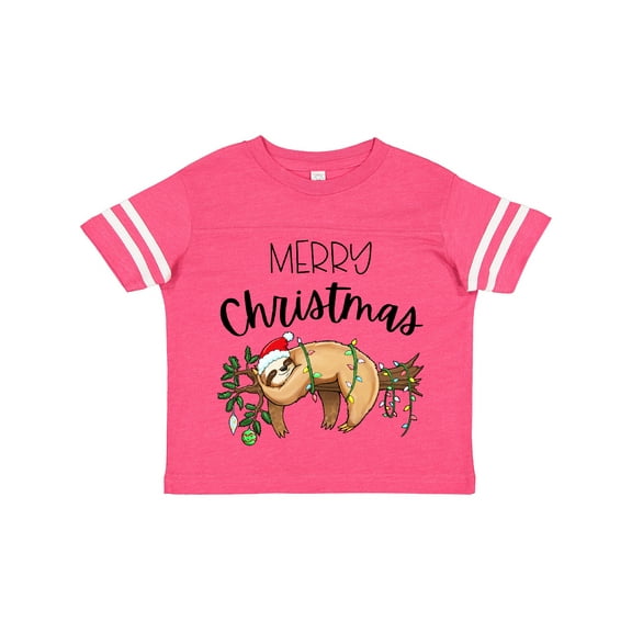 Inktastic Merry Christmas Cute Sloth with Santa Hat and Lights Boys or Girls Toddler T-Shirt