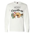 thumbnail image 1 of Inktastic Merry Christmas Cute Sloth with Santa Hat and Lights Long Sleeve T-Shirt, 1 of 5
