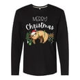thumbnail image 1 of Inktastic Merry Christmas Cute Sloth with Santa Hat and Lights Long Sleeve T-Shirt, 1 of 5