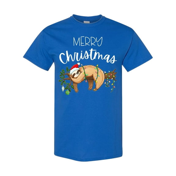 Inktastic Merry Christmas Cute Sloth with Santa Hat and Lights T-Shirt