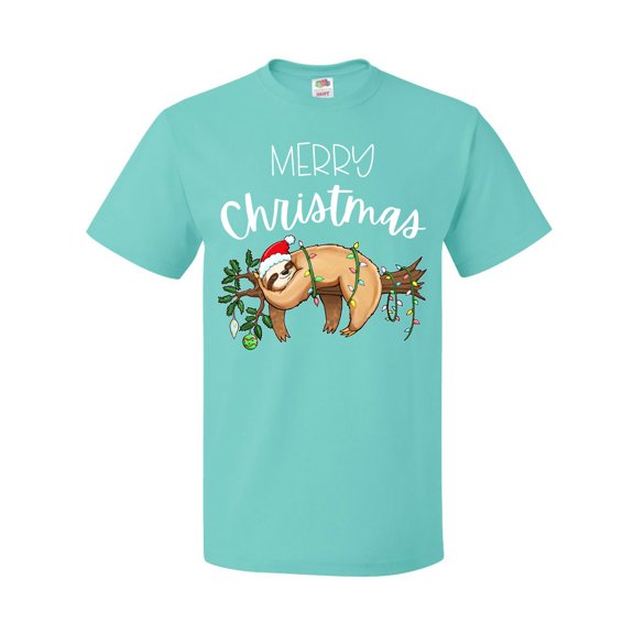 Inktastic Merry Christmas Cute Sloth with Santa Hat and Lights T-Shirt