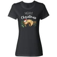 thumbnail image 1 of Inktastic Merry Christmas Cute Sloth with Santa Hat and Lights Women's T-Shirt, 1 of 5