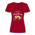 thumbnail image 1 of Inktastic Merry Christmas Cute Sloth with Santa Hat and Lights Women's V-Neck T-Shirt, 1 of 5
