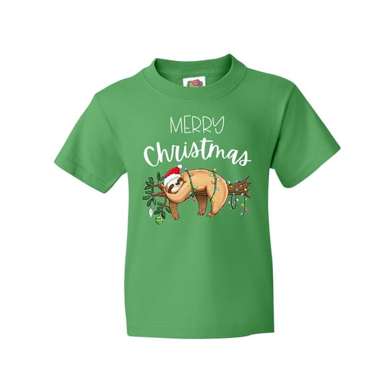 Inktastic Merry Christmas Cute Sloth with Santa Hat and Lights Youth T-Shirt