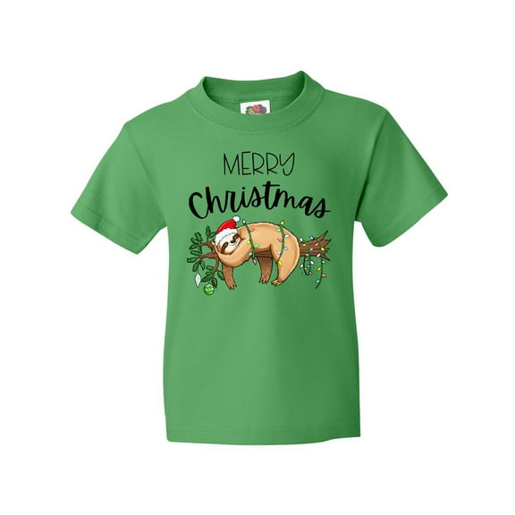 Inktastic Merry Christmas Cute Sloth with Santa Hat and Lights Youth T-Shirt