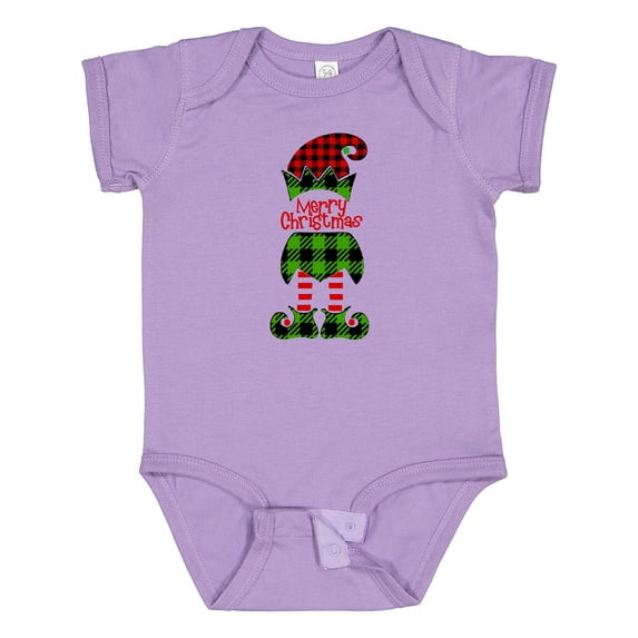 Inktastic Merry Christmas Elf in Red and Green Plaid Boys or Girls Baby Bodysuit