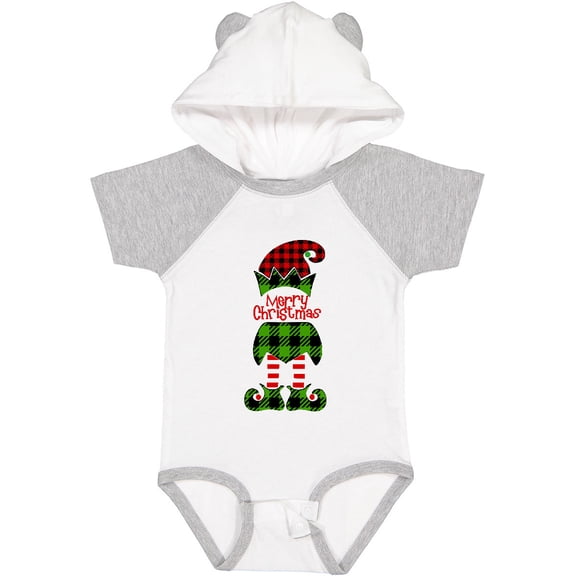 Inktastic Merry Christmas Elf in Red and Green Plaid Boys or Girls Baby Bodysuit