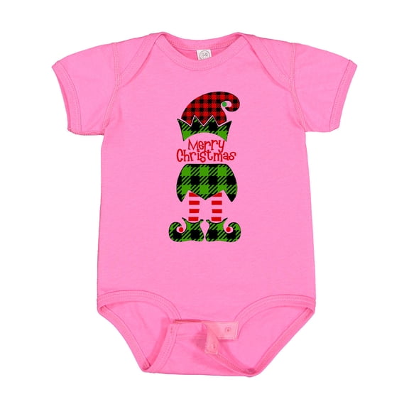 Inktastic Merry Christmas Elf in Red and Green Plaid Boys or Girls Baby Bodysuit