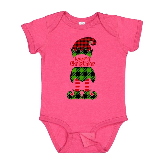 Inktastic Merry Christmas Elf in Red and Green Plaid Boys or Girls Baby Bodysuit