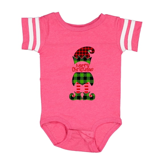Inktastic Merry Christmas Elf in Red and Green Plaid Boys or Girls Baby Bodysuit