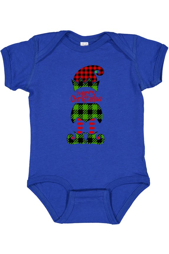 Merry Christmas Elf in Red and Green Plaid Boys or Girls Baby Bodysuit