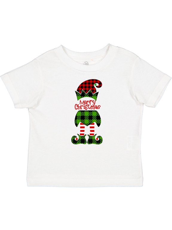 Merry Christmas Elf in Red and Green Plaid Boys or Girls Baby T-Shirt