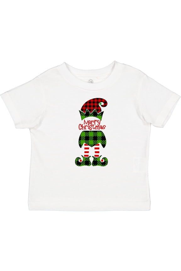 Merry Christmas Elf in Red and Green Plaid Boys or Girls Baby T-Shirt
