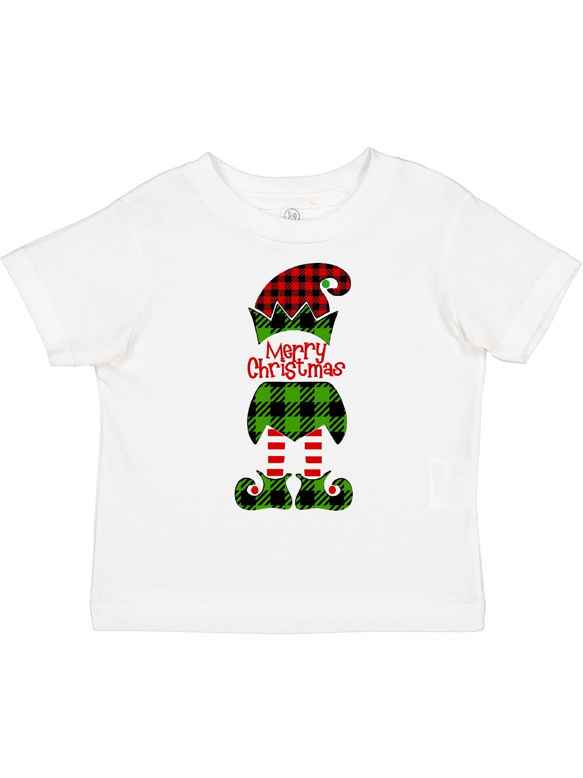 Inktastic Merry Christmas Elf in Red and Green Plaid Boys or Girls Toddler T-Shirt