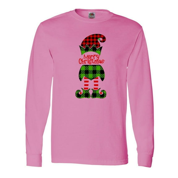 Inktastic Merry Christmas Elf in Red and Green Plaid Long Sleeve T-Shirt