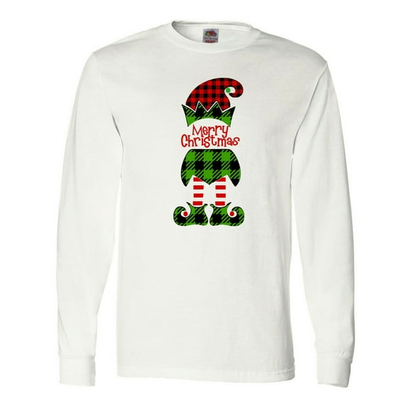 Inktastic Merry Christmas Elf in Red and Green Plaid Long Sleeve T-Shirt