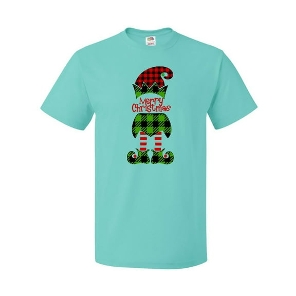 Inktastic Merry Christmas Elf in Red and Green Plaid T-Shirt