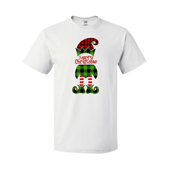 Inktastic Merry Christmas Elf in Red and Green Plaid T-Shirt