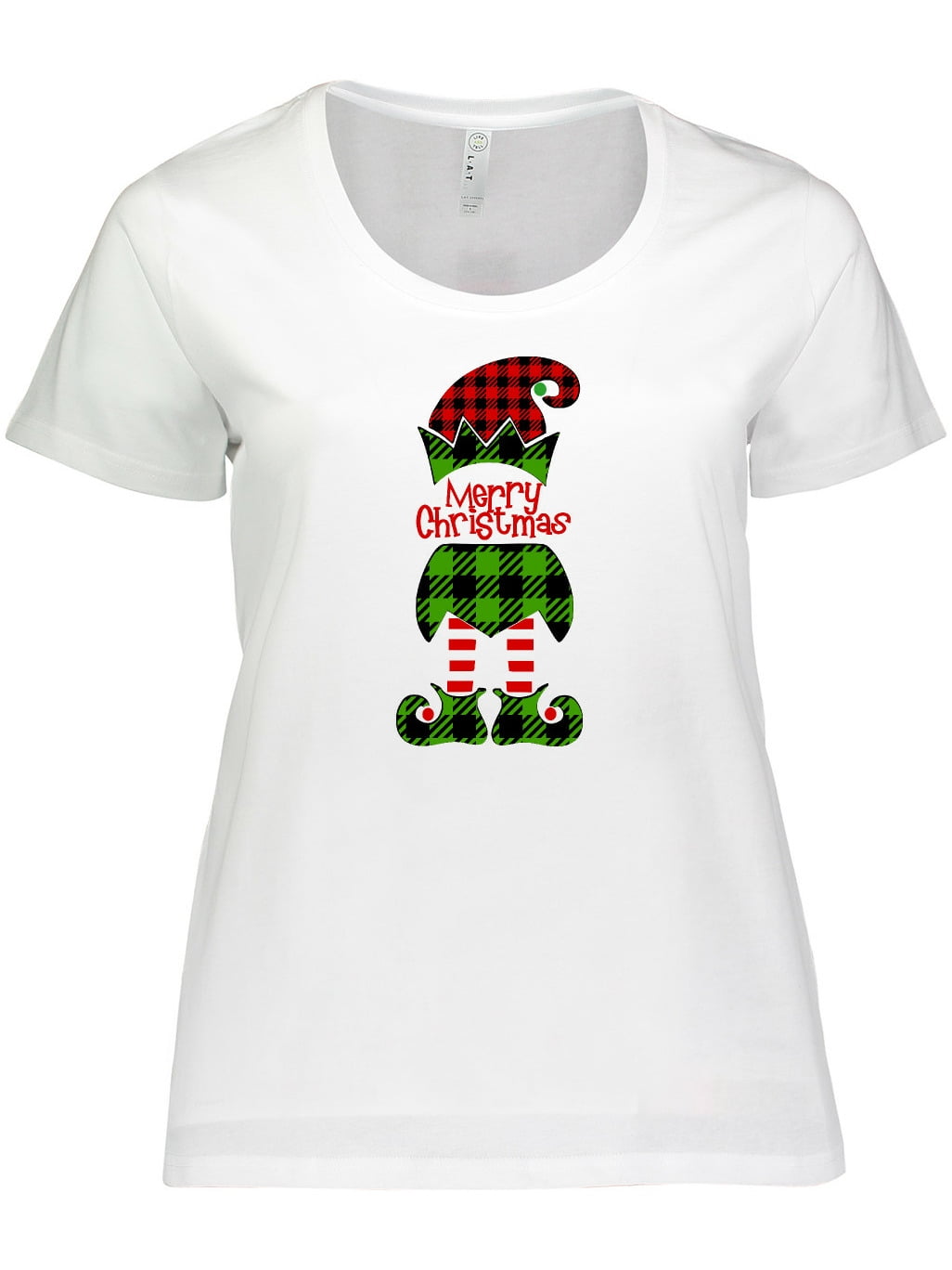 Inktastic Merry Christmas Elf in Red and Green Plaid Women's Plus Size T-Shirt