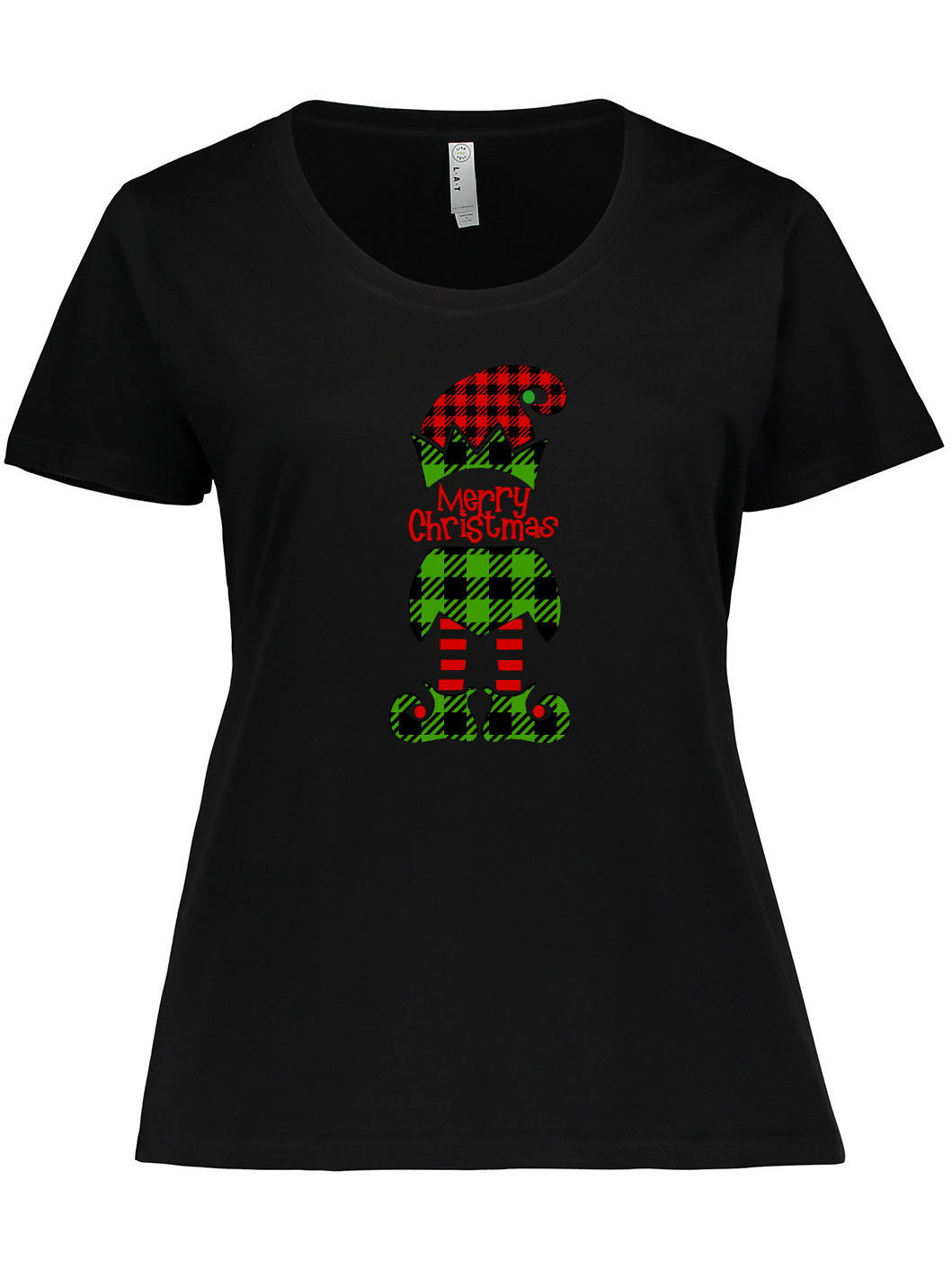 Inktastic Merry Christmas Elf in Red and Green Plaid Women's Plus Size T-Shirt