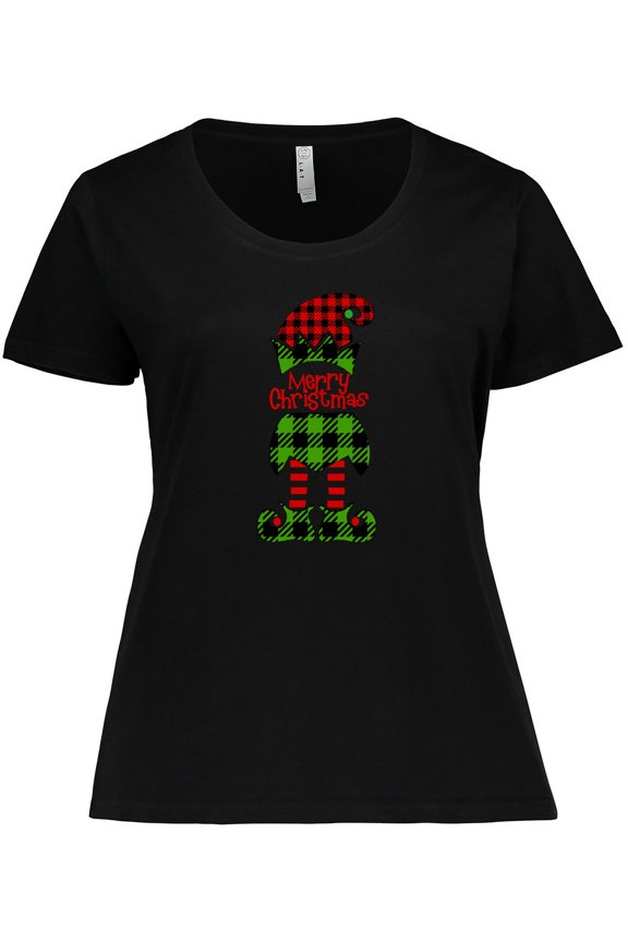 Merry Christmas Elf in Red and Green Plaid Women's Plus Size T-Shirt
