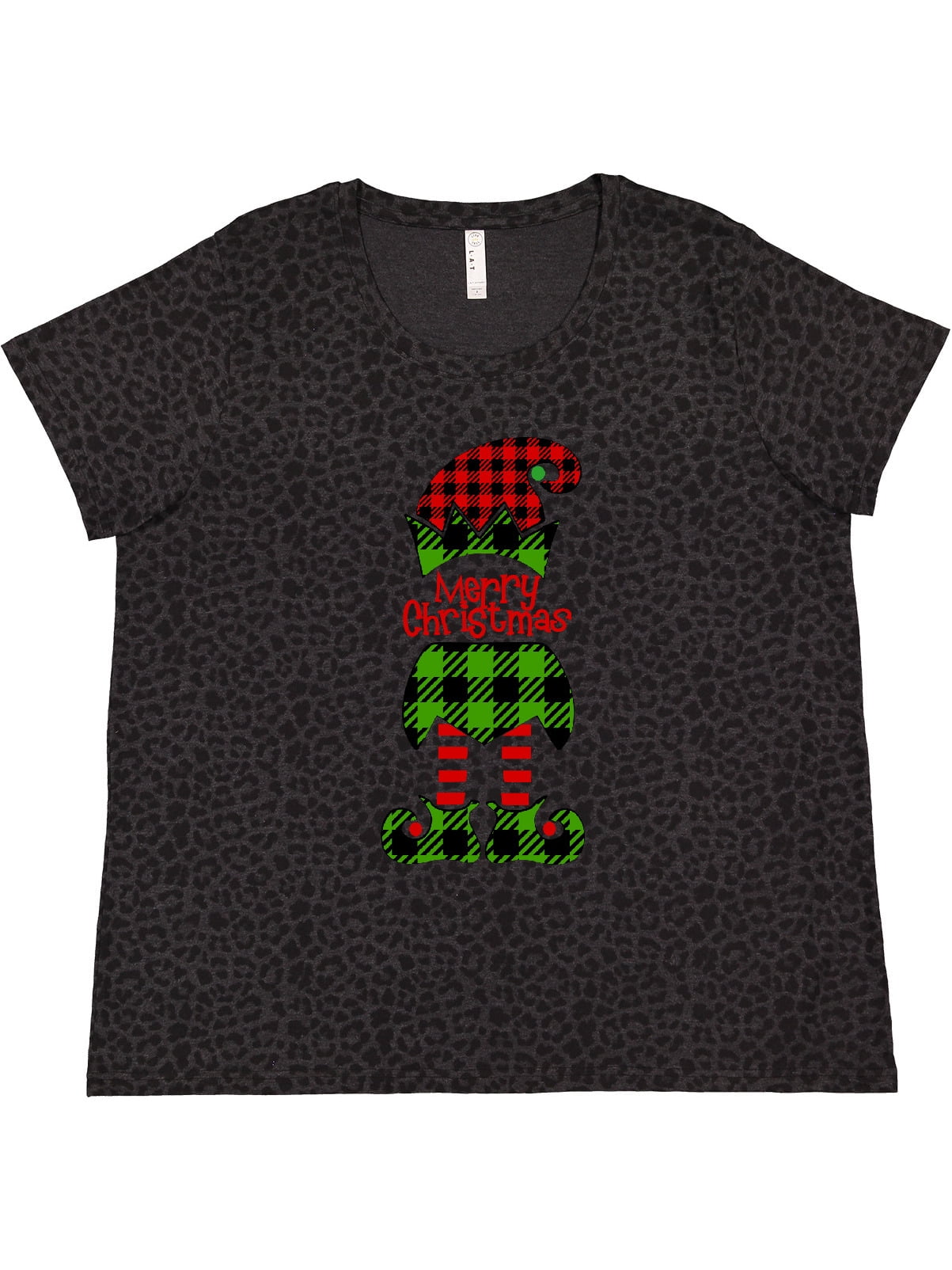 Inktastic Merry Christmas Elf in Red and Green Plaid Women's Plus Size T-Shirt