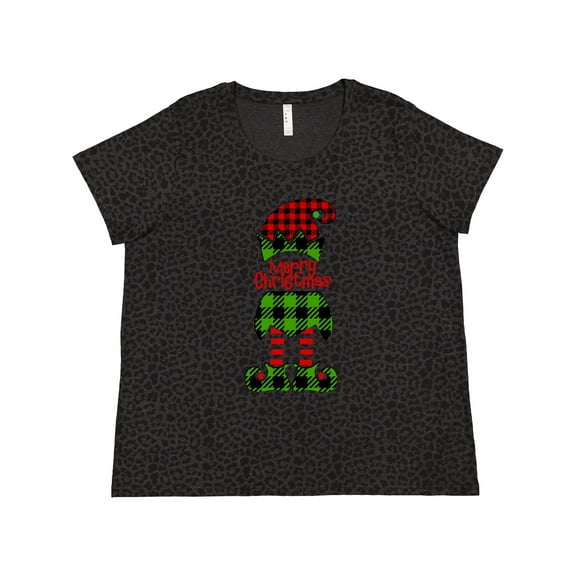 Inktastic Merry Christmas Elf in Red and Green Plaid Women's Plus Size T-Shirt