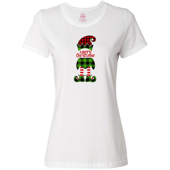Inktastic Merry Christmas Elf in Red and Green Plaid Women's T-Shirt