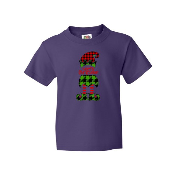 Inktastic Merry Christmas Elf in Red and Green Plaid Youth T-Shirt