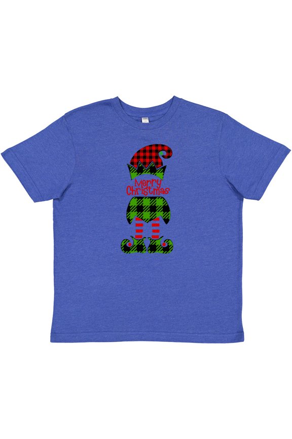 Merry Christmas Elf in Red and Green Plaid Youth T-Shirt