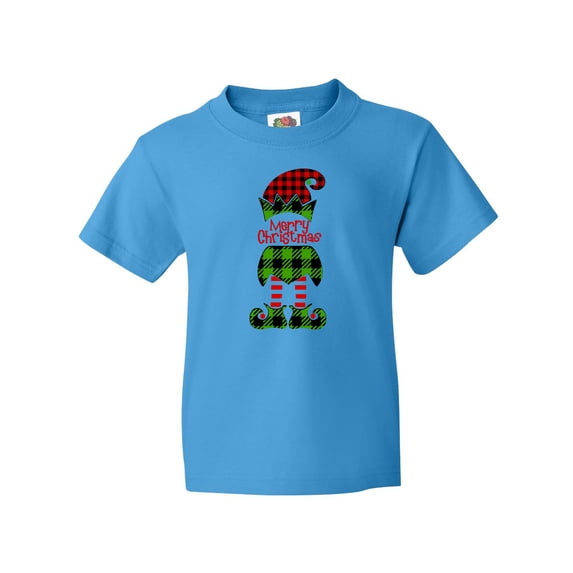 Inktastic Merry Christmas Elf in Red and Green Plaid Youth T-Shirt