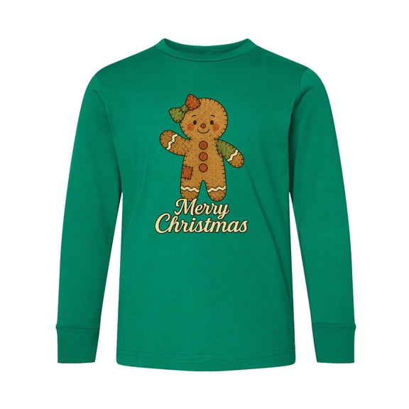 Inktastic Merry Christmas Gingerbread Man Long Sleeve Youth T-Shirt