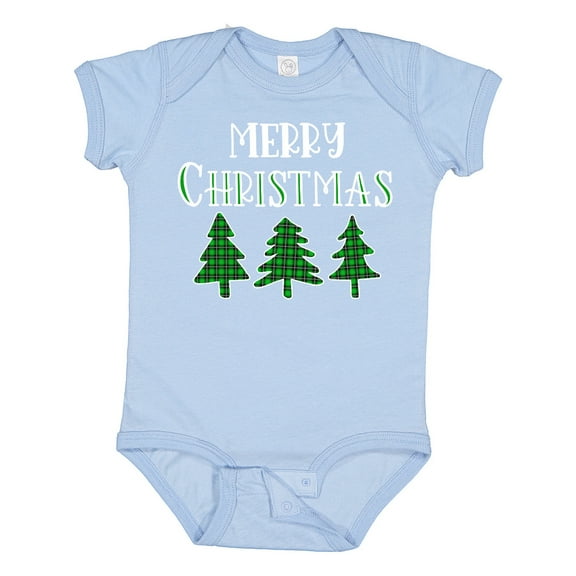 Inktastic Merry Christmas Green Plaid Christmas Trees Boys or Girls Baby Bodysuit