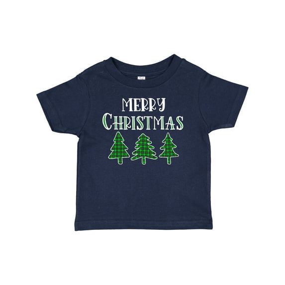 Inktastic Merry Christmas Green Plaid Christmas Trees Boys or Girls Baby T-Shirt