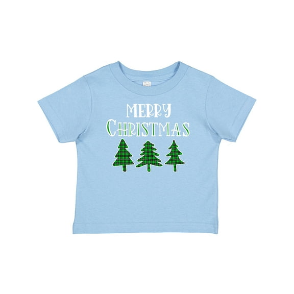 Inktastic Merry Christmas Green Plaid Christmas Trees Boys or Girls Baby T-Shirt