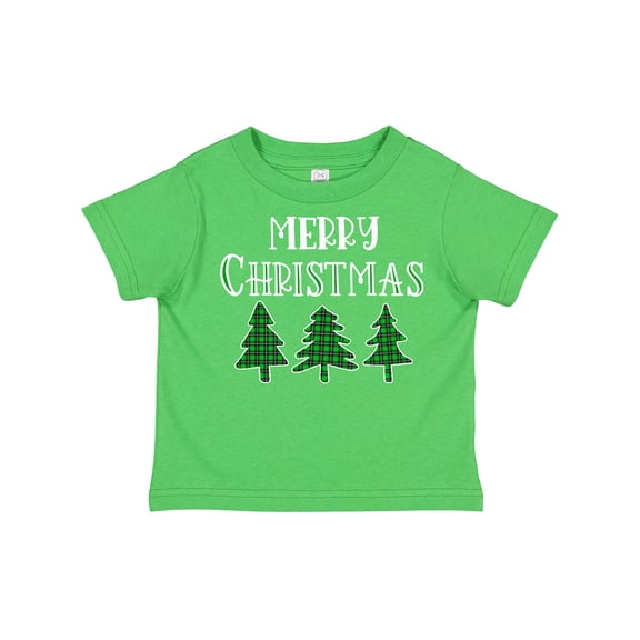 Inktastic Merry Christmas Green Plaid Christmas Trees Boys or Girls Toddler T-Shirt