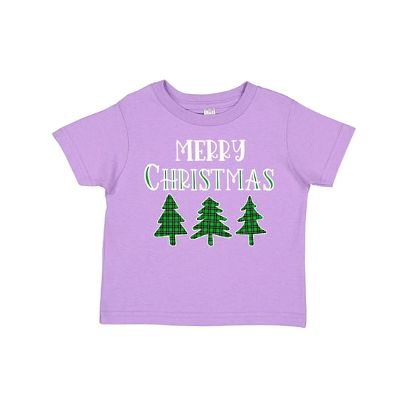 Inktastic Merry Christmas Green Plaid Christmas Trees Boys or Girls Toddler T-Shirt