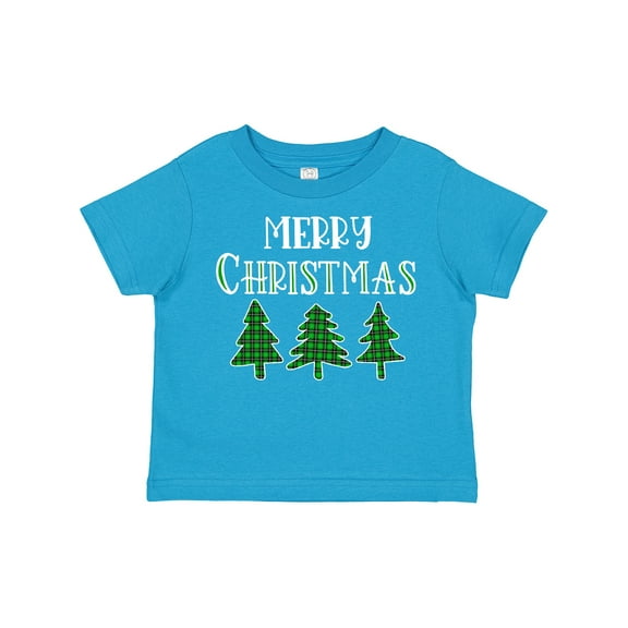 Inktastic Merry Christmas Green Plaid Christmas Trees Boys or Girls Toddler T-Shirt