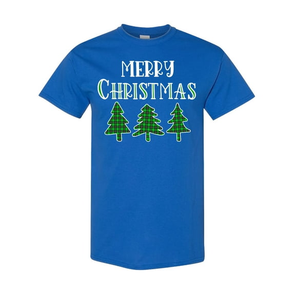 Inktastic Merry Christmas Green Plaid Christmas Trees T-Shirt