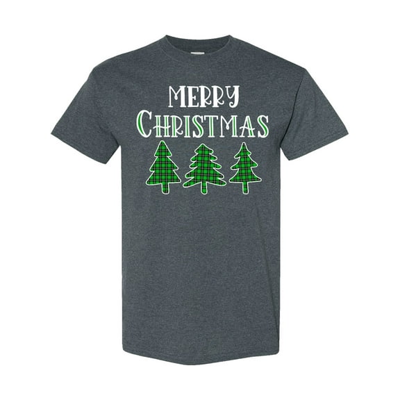 Inktastic Merry Christmas Green Plaid Christmas Trees T-Shirt