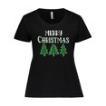 thumbnail image 1 of Inktastic Merry Christmas Green Plaid Christmas Trees Women's Plus Size T-Shirt, 1 of 5