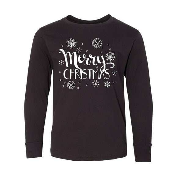 Inktastic Merry Christmas Hand Drawn White Snowflakes Long Sleeve Youth T-Shirt