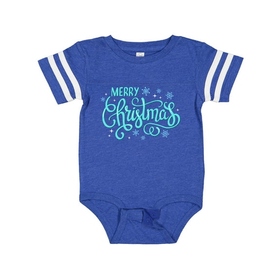 Inktastic Merry Christmas Hand Lettering with Snowflakes in Teal Boys or Girls Baby Bodysuit
