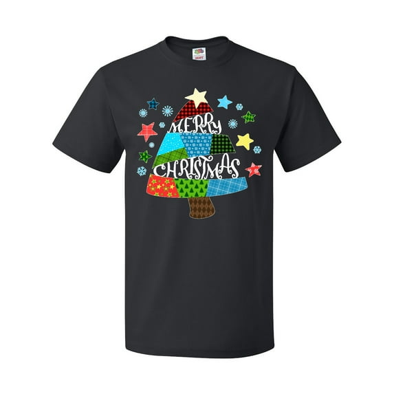 Inktastic Merry Christmas Patchwork Quilting Tree T-Shirt